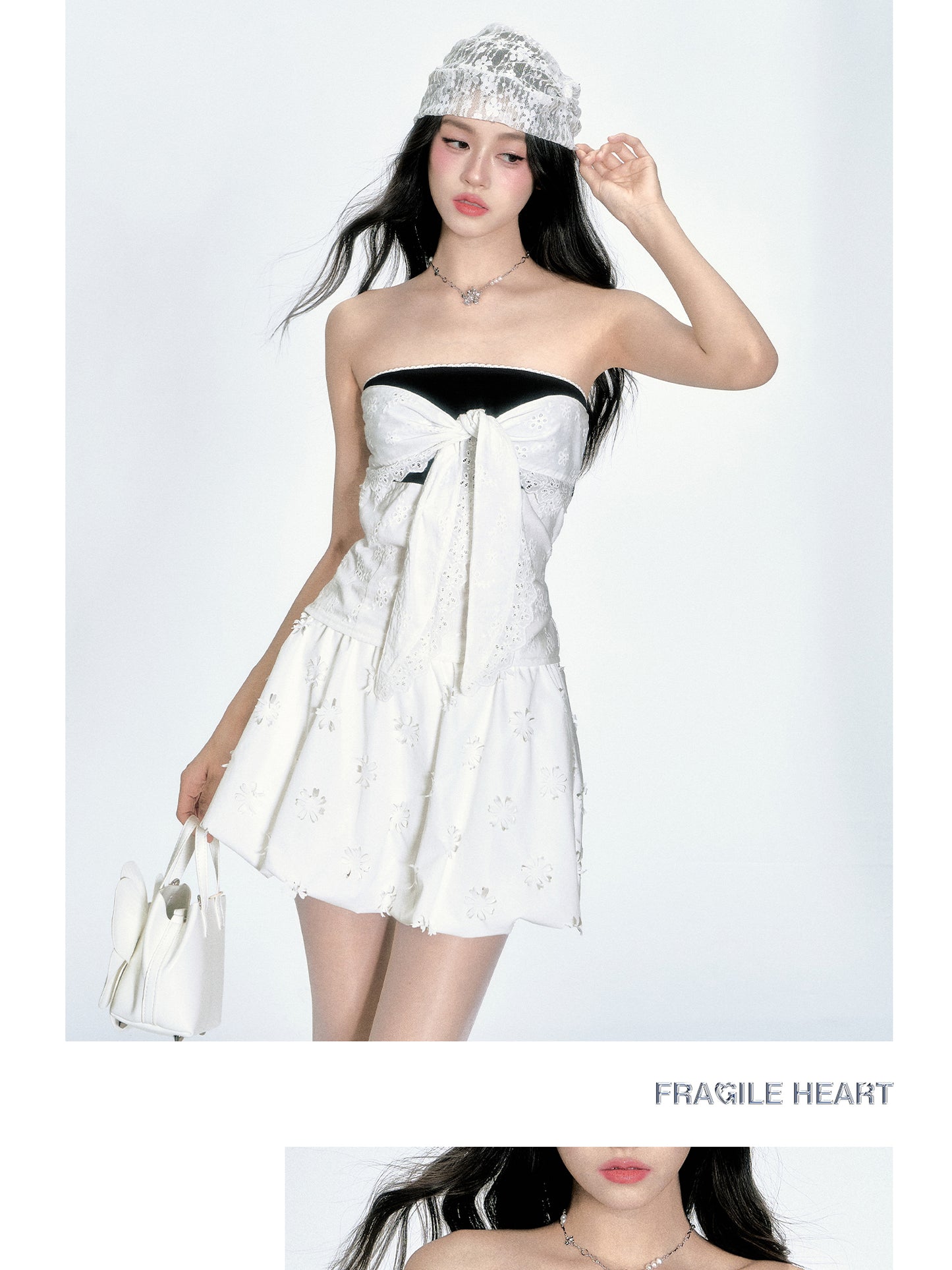 Cotton Lace Layered Tube Top With Tie Front