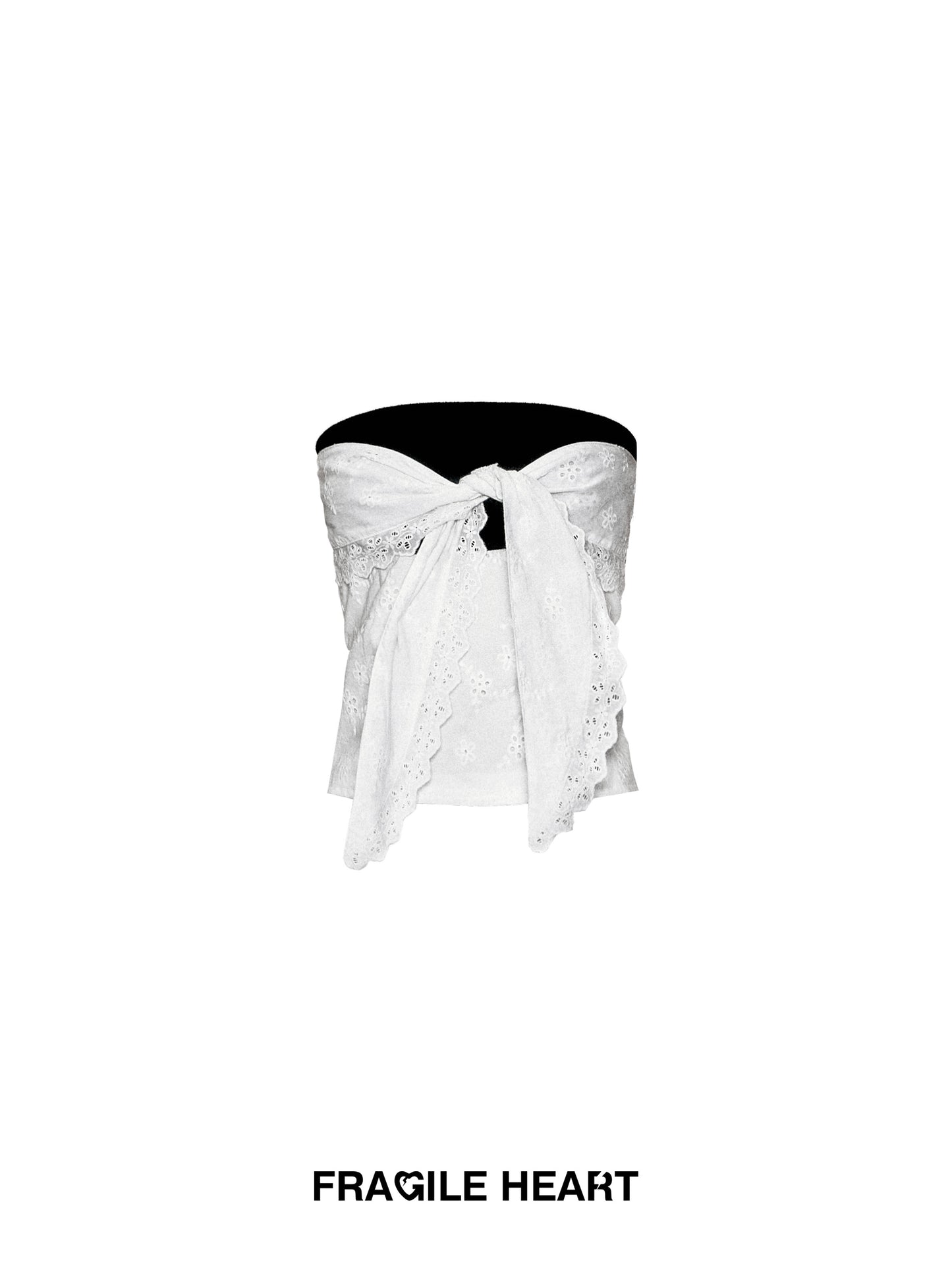 Cotton Lace Layered Tube Top With Tie Front
