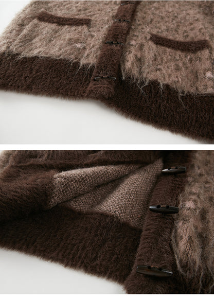 Oversized Leopard Patterned V-Neck Toggle Cardigan
