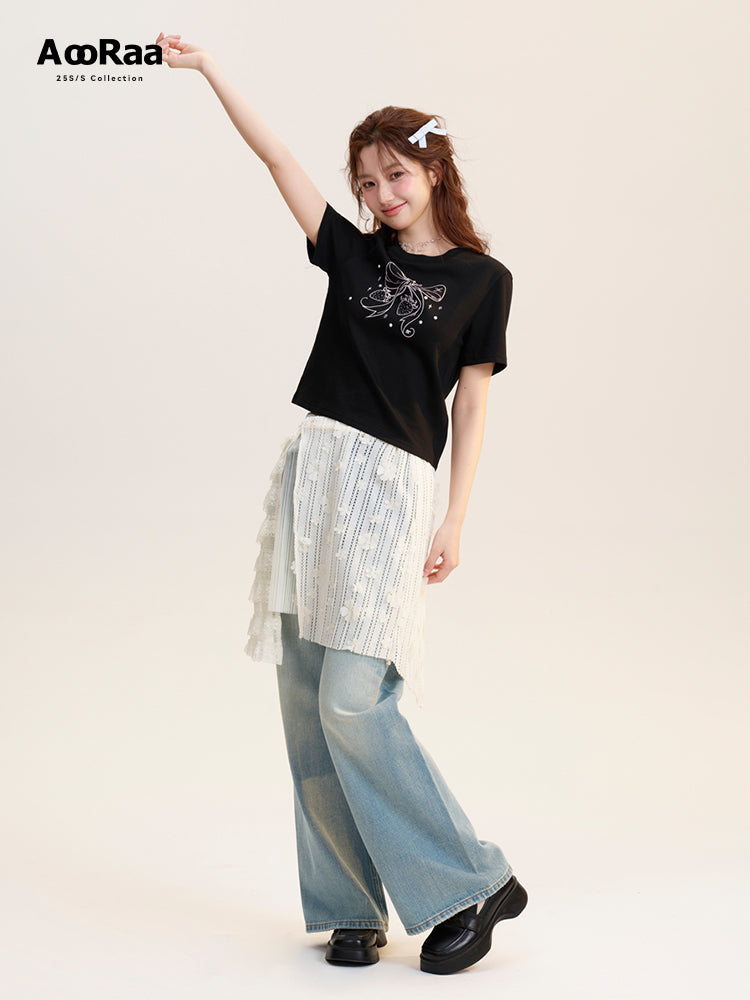 Beaded Bow-Printed T-Shirt