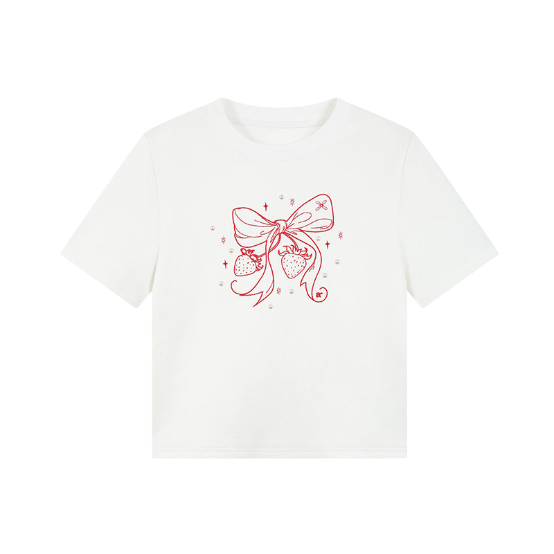 Beaded Bow-Printed T-Shirt