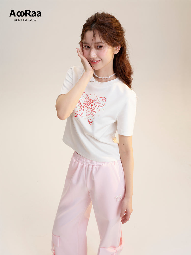 Beaded Bow-Printed T-Shirt