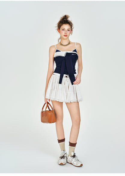 Faux Layered Camisole, Tie-Front Knit Tube Top
