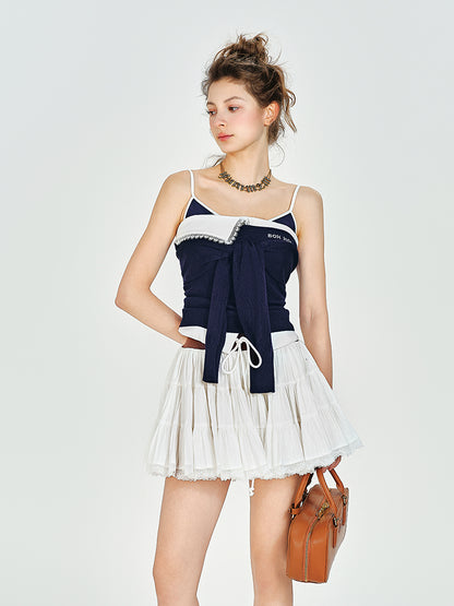 Faux Layered Camisole, Tie-Front Knit Tube Top