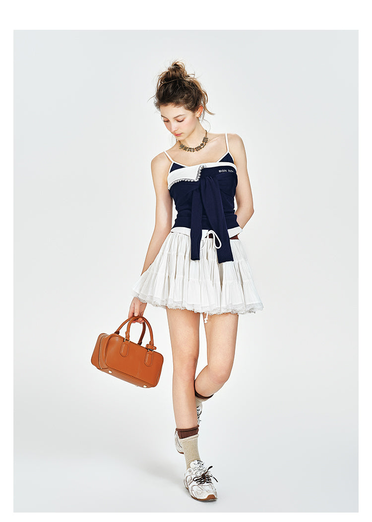 Faux Layered Camisole, Tie-Front Knit Tube Top