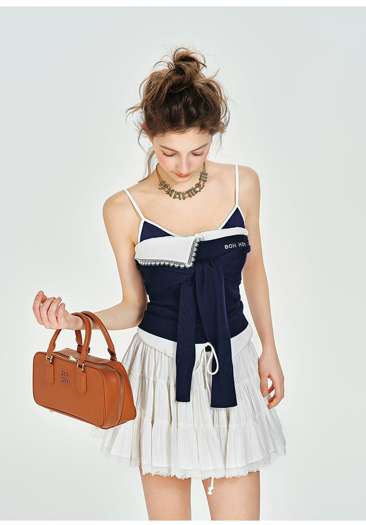 Faux Layered Camisole, Tie-Front Knit Tube Top