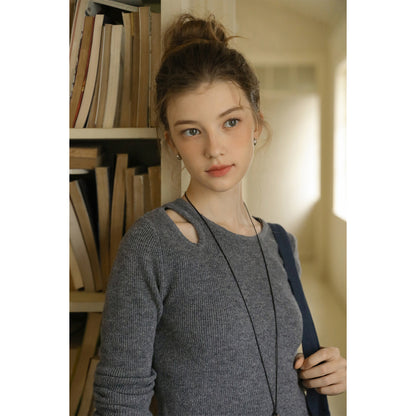 Cut-Out Ribbed Wool Knit Top