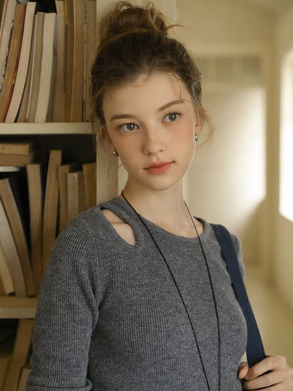 Cut-Out Ribbed Wool Knit Top