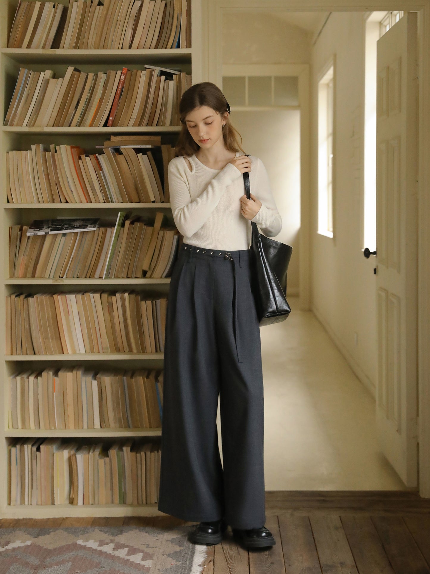 Cut-Out Ribbed Wool Knit Top