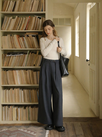 Cut-Out Ribbed Wool Knit Top