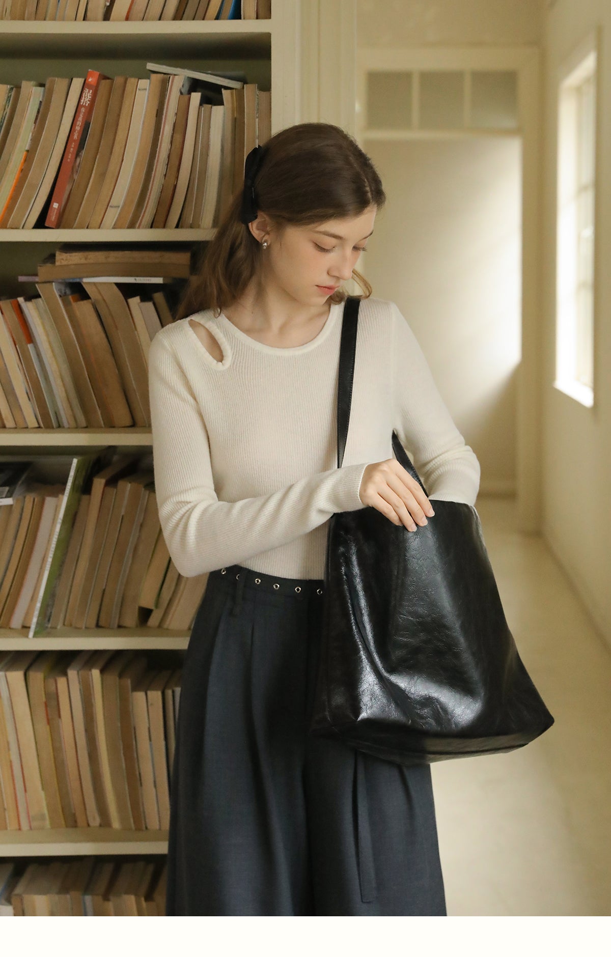 Cut-Out Ribbed Wool Knit Top