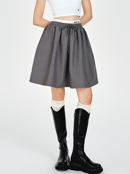 Double Waist Flare Skirt With Drawstring