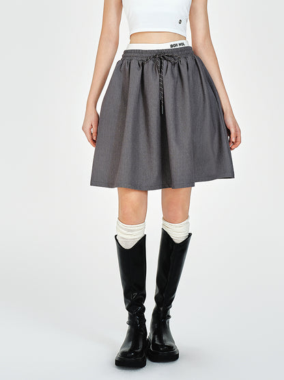 Double Waist Flare Skirt With Drawstring