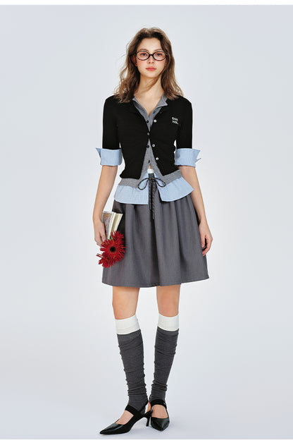 Double Waist Flare Skirt With Drawstring