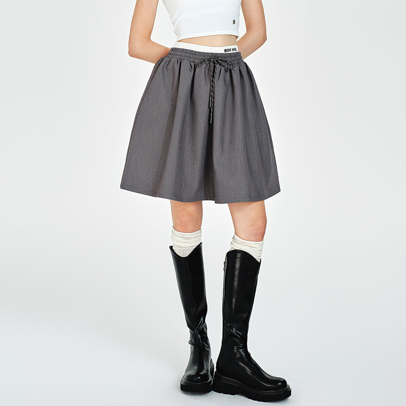 Double Waist Flare Skirt With Drawstring