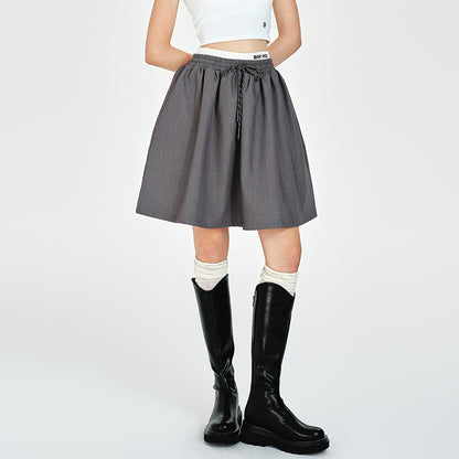 Double Waist Flare Skirt With Drawstring