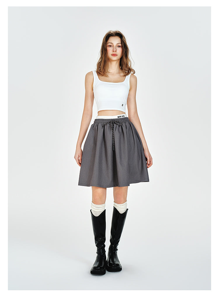 Double Waist Flare Skirt With Drawstring