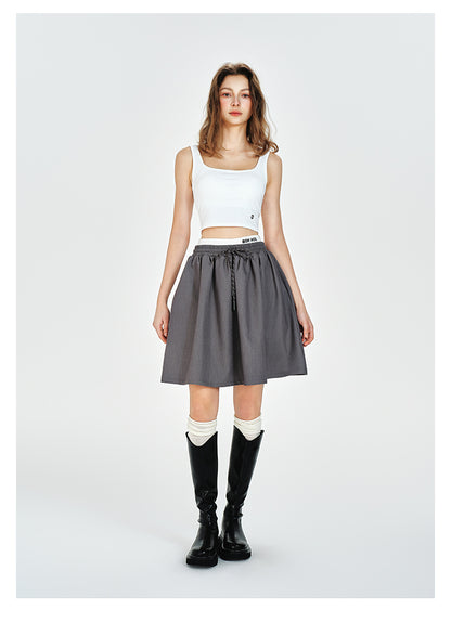 Double Waist Flare Skirt With Drawstring