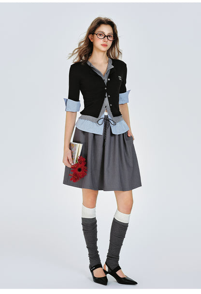 Double Waist Flare Skirt With Drawstring