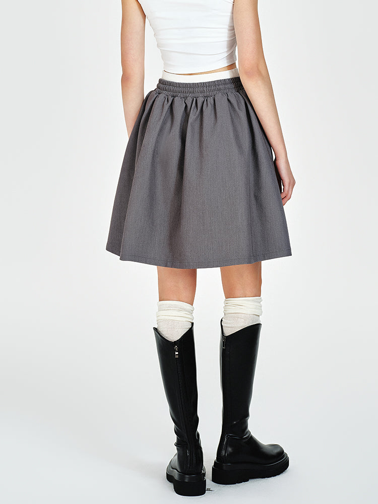 Double Waist Flare Skirt With Drawstring
