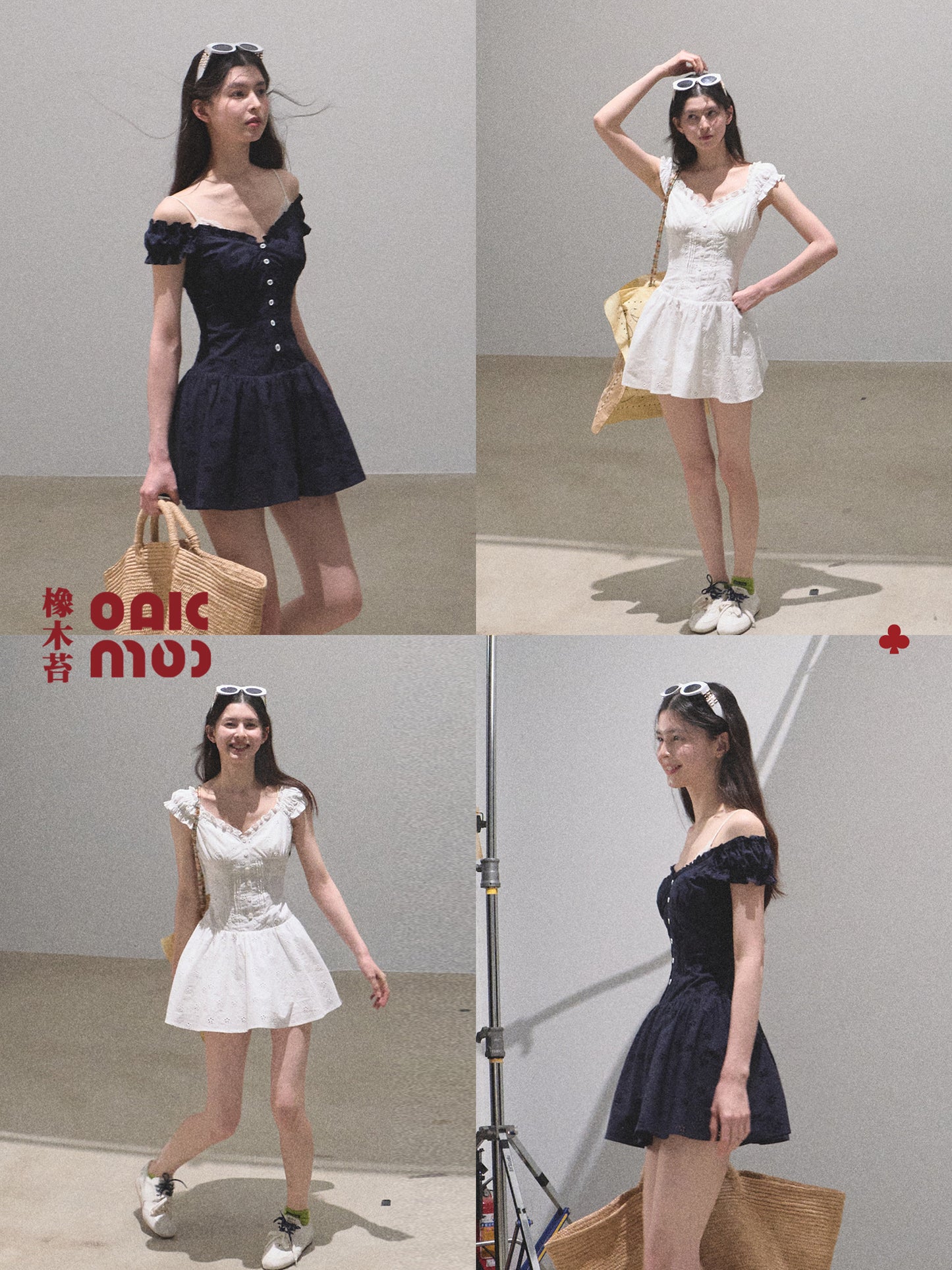 Two-Way Shoulder Puff Sleeve Cotton Mini Dress