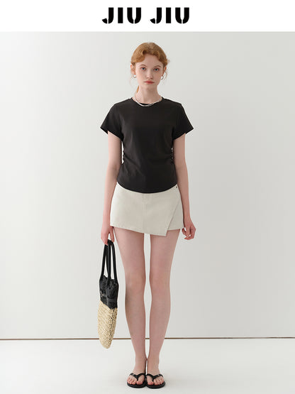 Asymmetric Overlap Mini Skirt