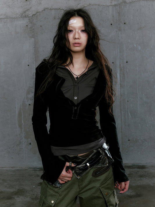 Punk Style Layered Hoodie Tee