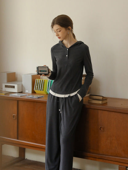 Slim Fit Layered-Look Knit Hoodie & Matching Pants