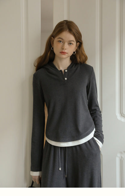 Slim Fit Layered-Look Knit Hoodie & Matching Pants