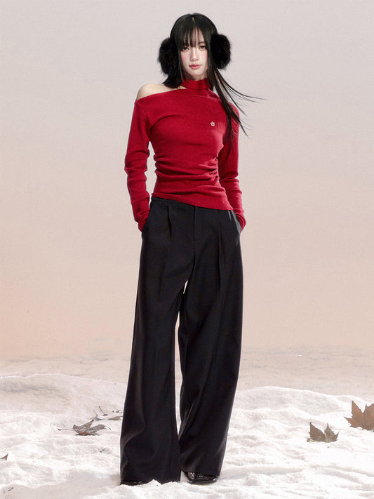 Lace-Detail Flowy Wide-Leg Pants