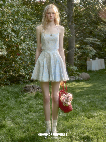 Eyelet Embroidered Backless Halter Dress