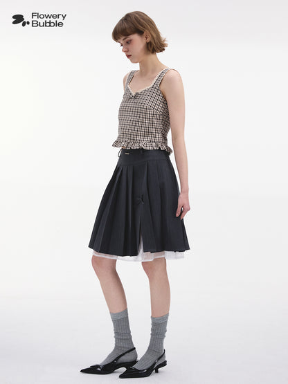 Pleated Side-Slit Skirt With Lace Underlay