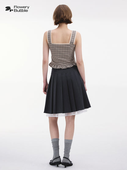 Pleated Side-Slit Skirt With Lace Underlay