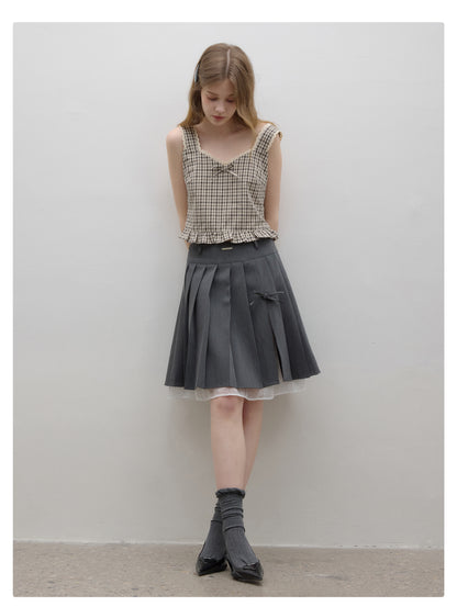 Pleated Side-Slit Skirt With Lace Underlay