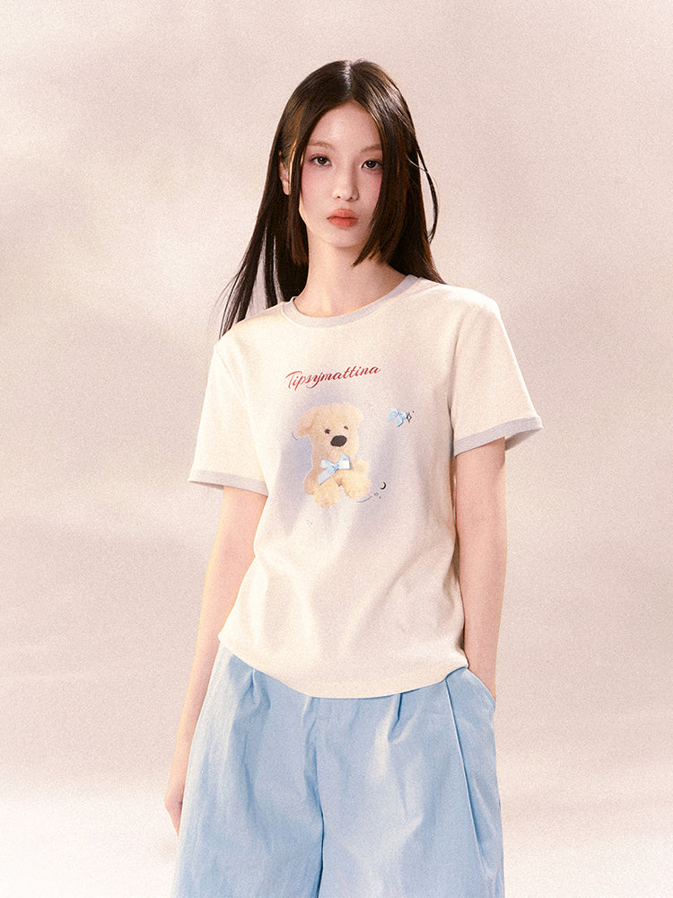 Plushy Dog Print Cotton T-Shirt
