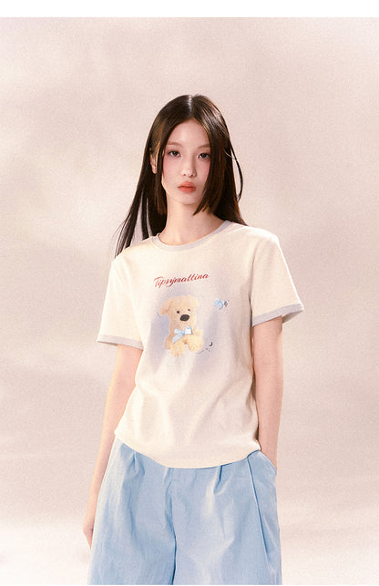 Plushy Dog Print Cotton T-Shirt