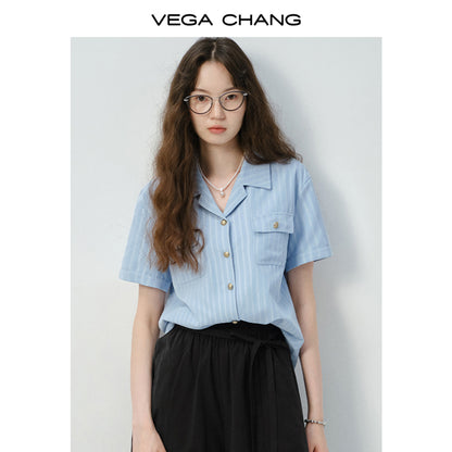 Striped Short-Sleeve Shirt With Flap Pocket