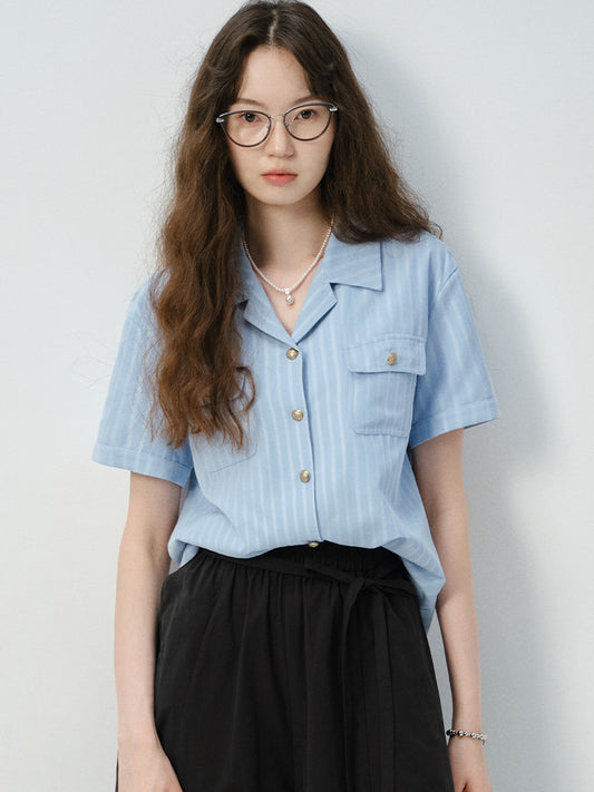 Striped Short-Sleeve Shirt With Flap Pocket