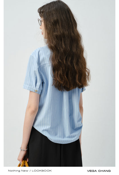 Striped Short-Sleeve Shirt With Flap Pocket