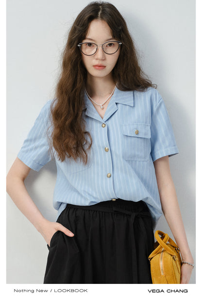 Striped Short-Sleeve Shirt With Flap Pocket