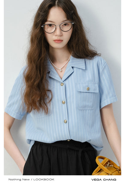 Striped Short-Sleeve Shirt With Flap Pocket