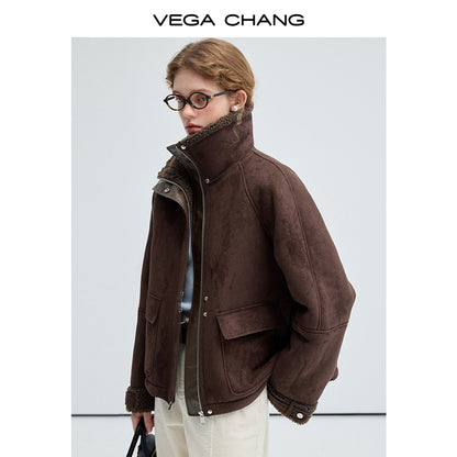 Sheepskin Effect Jacket With Faux Shearling Lining