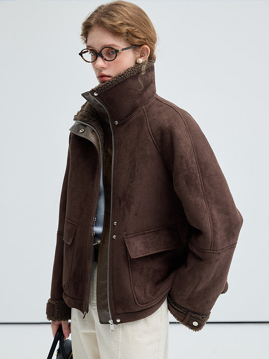 Sheepskin Effect Jacket With Faux Shearling Lining