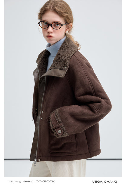 Sheepskin Effect Jacket With Faux Shearling Lining