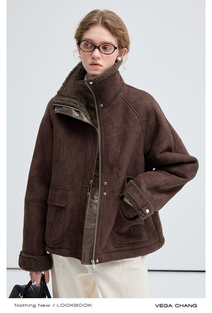 Sheepskin Effect Jacket With Faux Shearling Lining