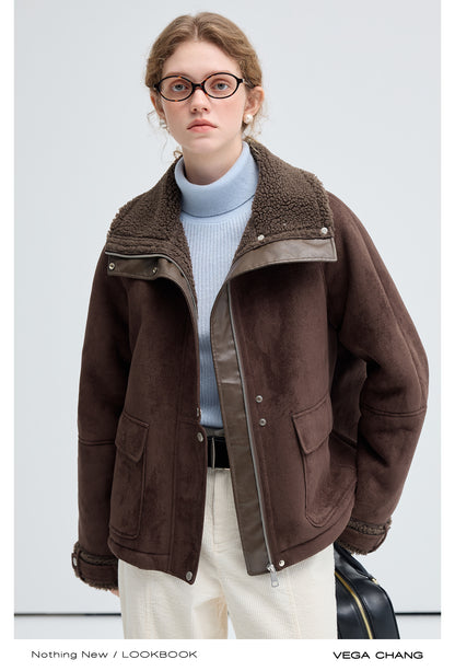 Sheepskin Effect Jacket With Faux Shearling Lining