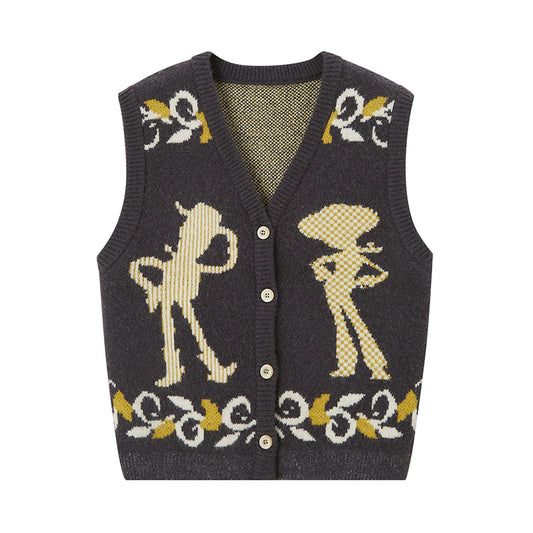 Cozy Jacquard Cowboy Button-Up Knit Vest