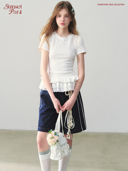 Ruffle-Hem Pointelle Tee