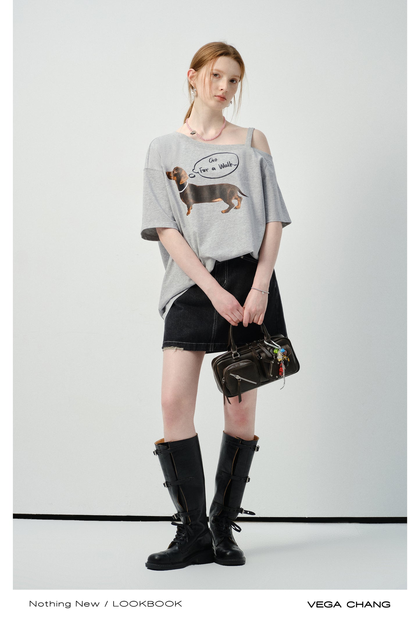 Asymmetric Dog Print T-Shirt With Single Strap