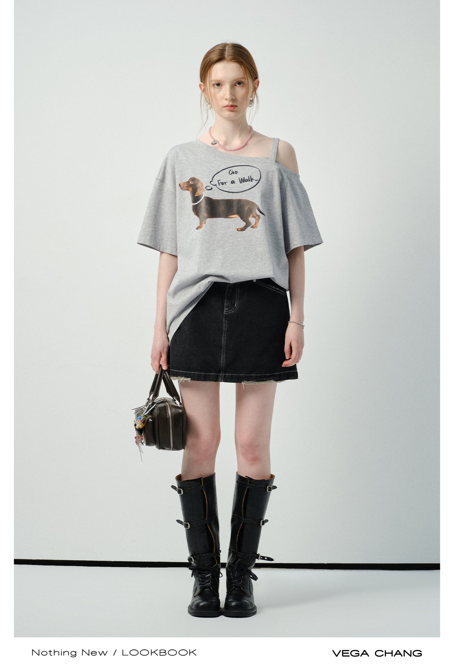 Asymmetric Dog Print T-Shirt With Single Strap